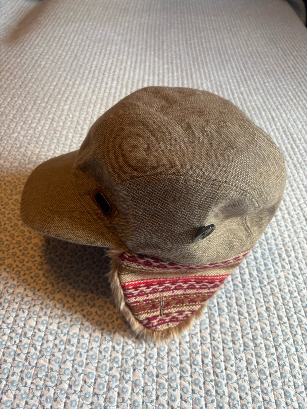 Duluth Brown Ear Flap Hat with Patterned Trim